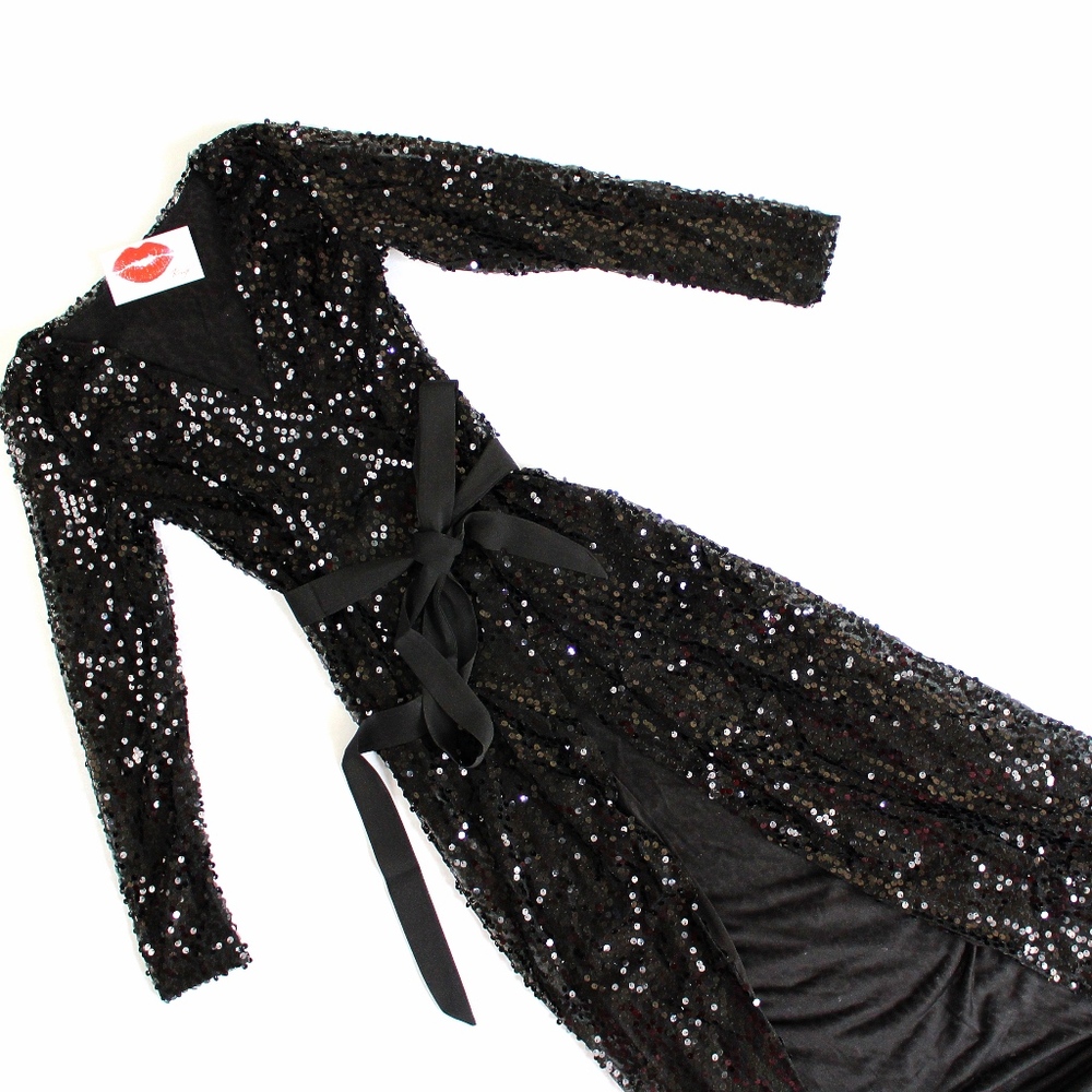 Pink Plunging V-Neck Sequin Wrap Belted Maxi Dress - Picture 9 of 13